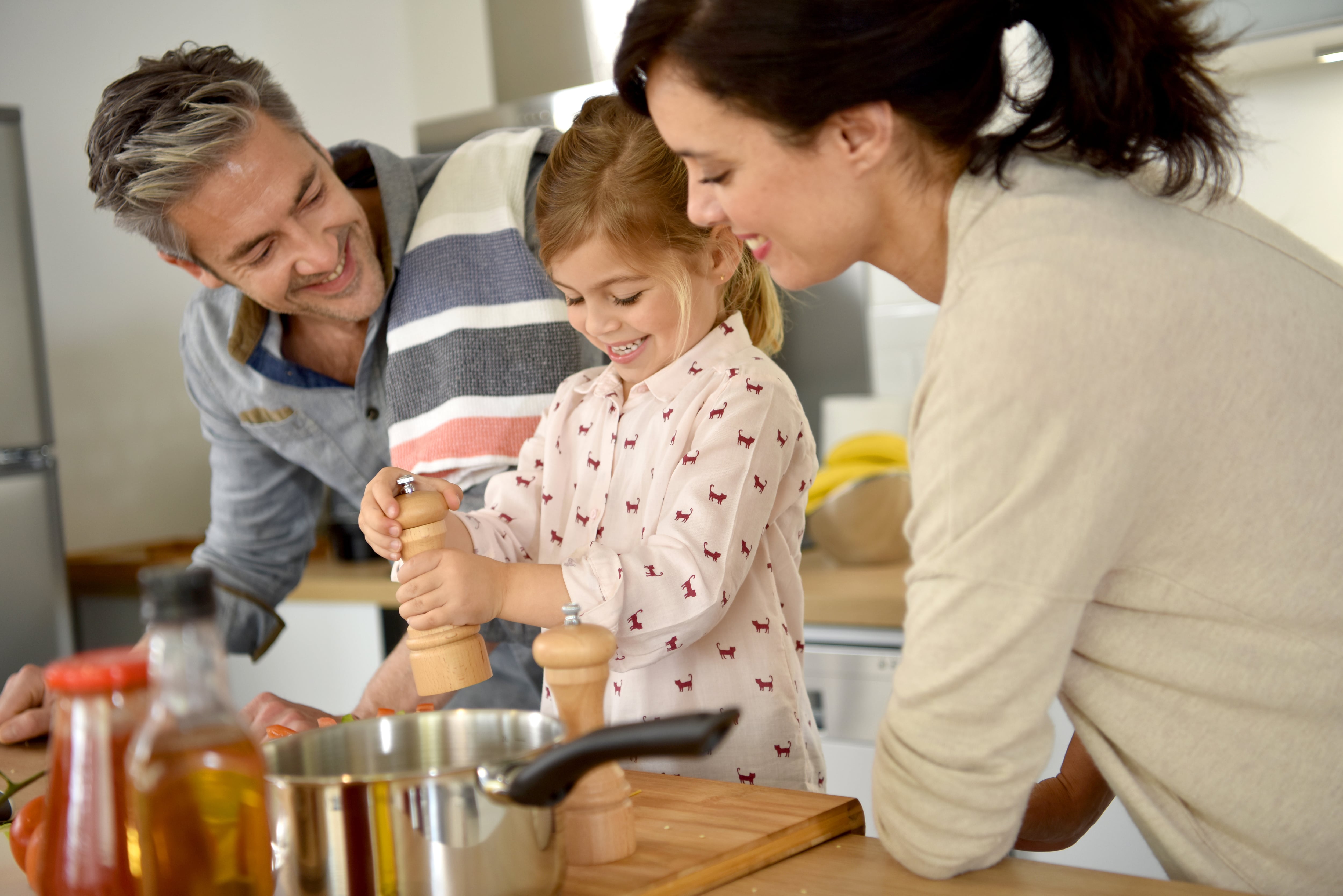 family making dinner