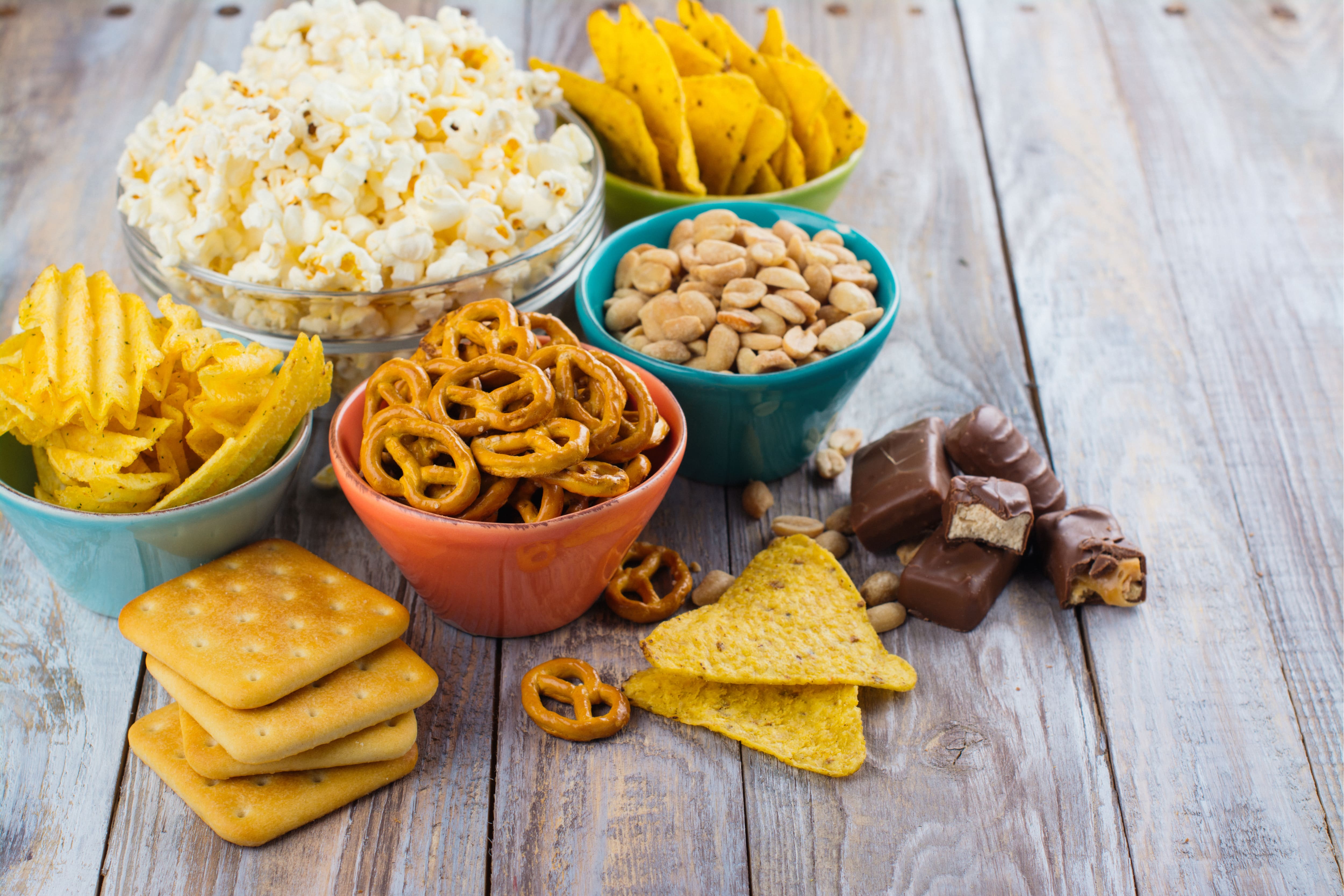 junk food in bowls