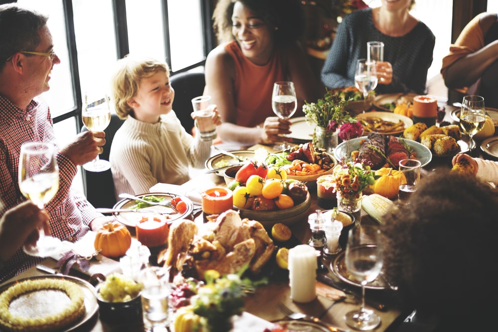 Family gathering for Thanksgiving dinner cooked on a budget.
