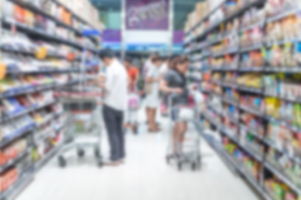 Crowded grocery store aisle